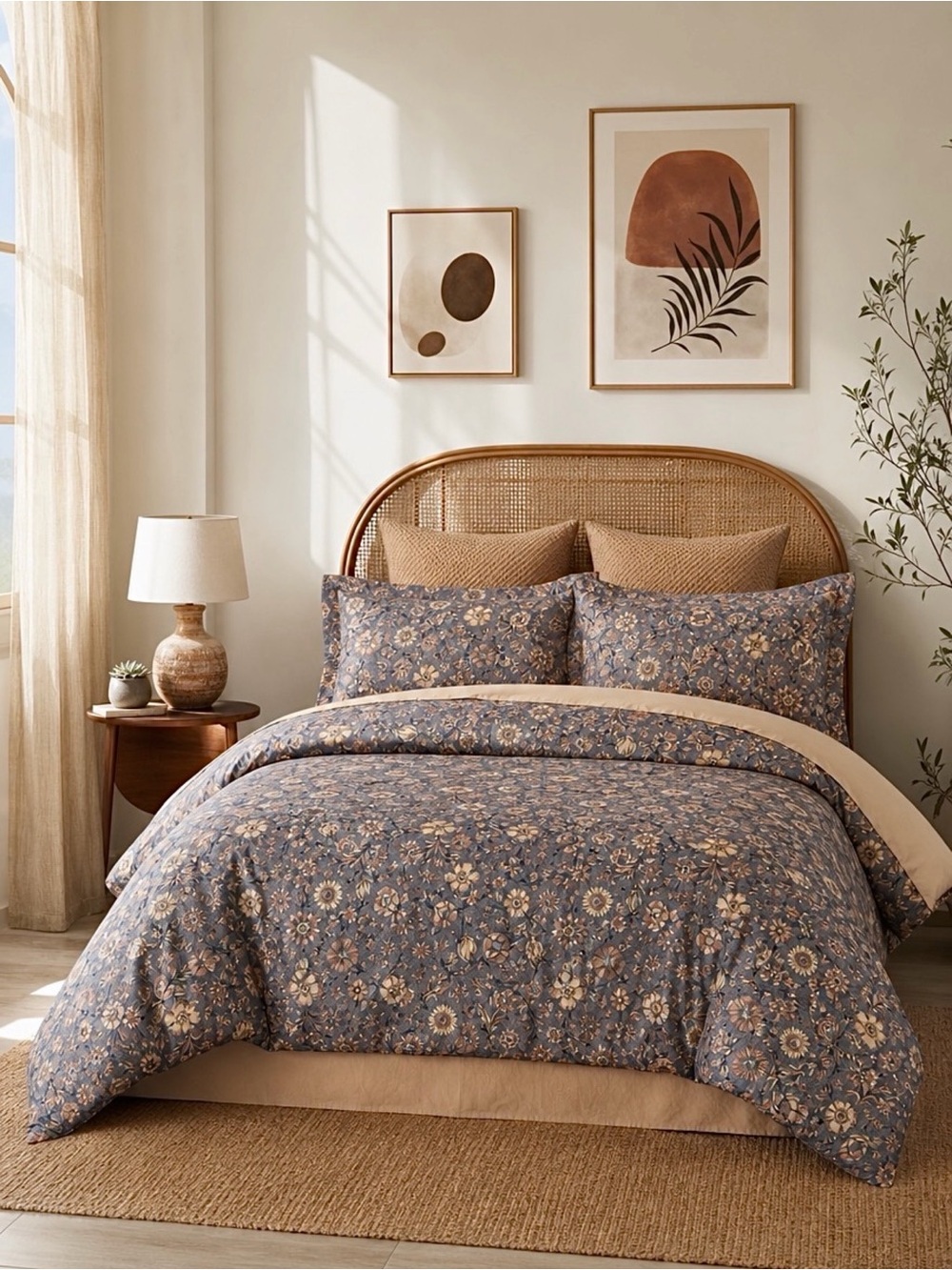 NEW Anthropologie Purple Floral Boho Queen / King Comforter Bedding & Sham Set
